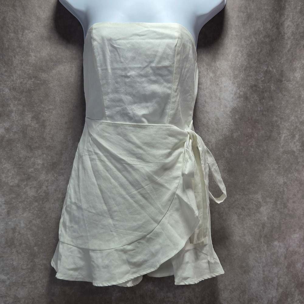 Princess Polly Book Of Love White Mini Dress Strapless Linen Blend Size 4 NEW